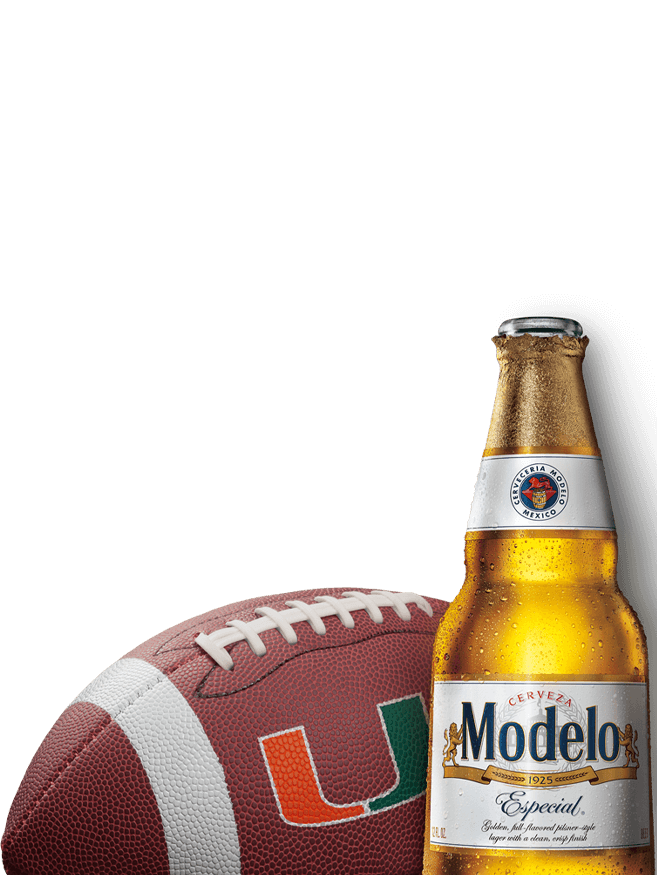 Miami team ball, Modelo bottle, and trophy