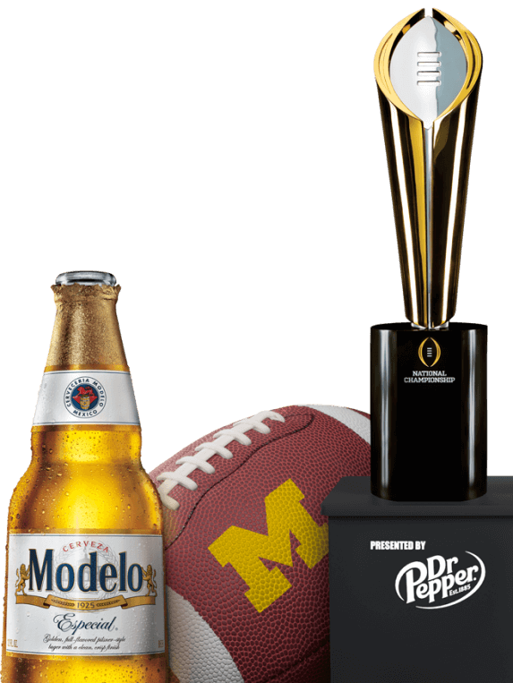 Michigan team ball, Modelo bottle, and trophy