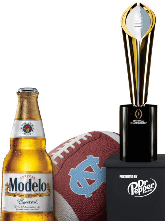 North Carolina team ball, Modelo bottle, and trophy