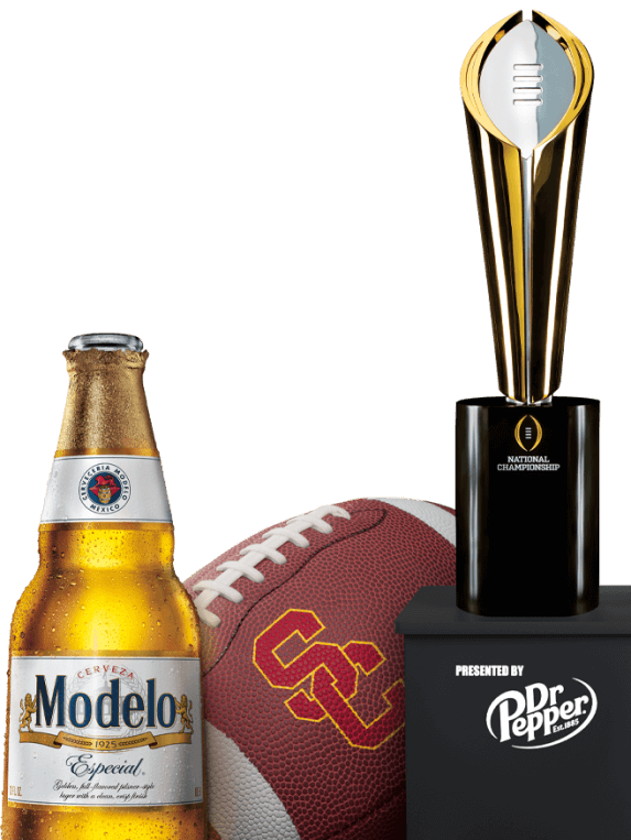 USC team ball, Modelo bottle, and trophy